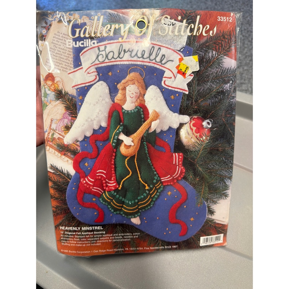 Bucilla Heavenly Minstrel Angel Felt Applique Stocking Kit 33512 Vintage 1995